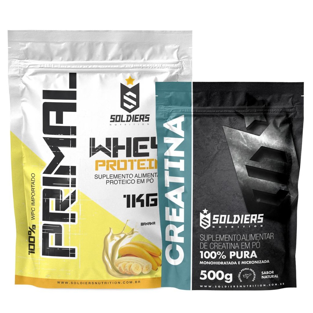 Kit: Whey Protein Primal 1kg + Creatina 500g Soldiers Nutrition Força Performance Suplemento Aminoácido em Oferta na Shopee