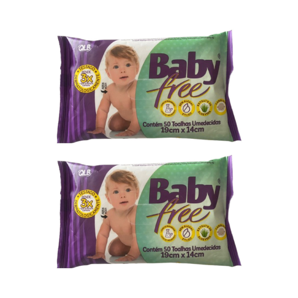 Kit Baby Free Com 2 Pacotes Com 50 Toalhas Umedecidas De  19cm * 14cm