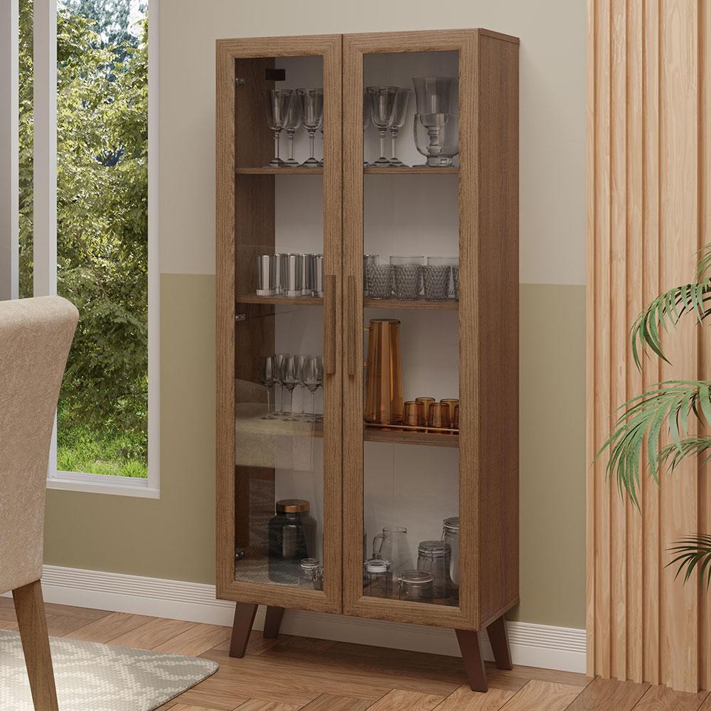 Cristaleira 70 cm 2 Portas de Vidro com Pés Trapézio Rustic/Marrom Madesa - Home & Living