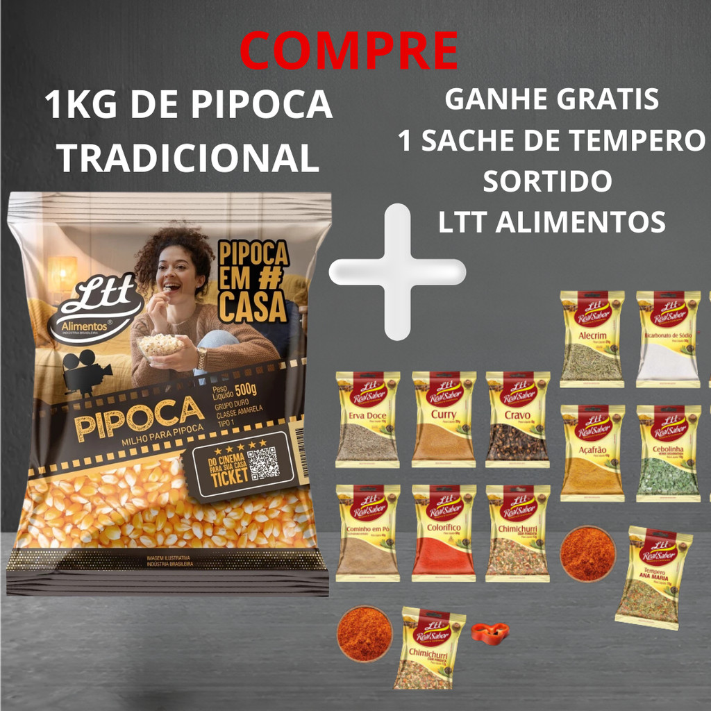 Combo Milho Tradicional 1kg + 1 Sache de Tempero Sortido