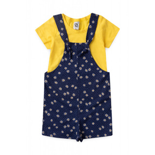 Salopete Feminino Infantil Verão Amarelo com Azul Florido em Oferta na Shopee