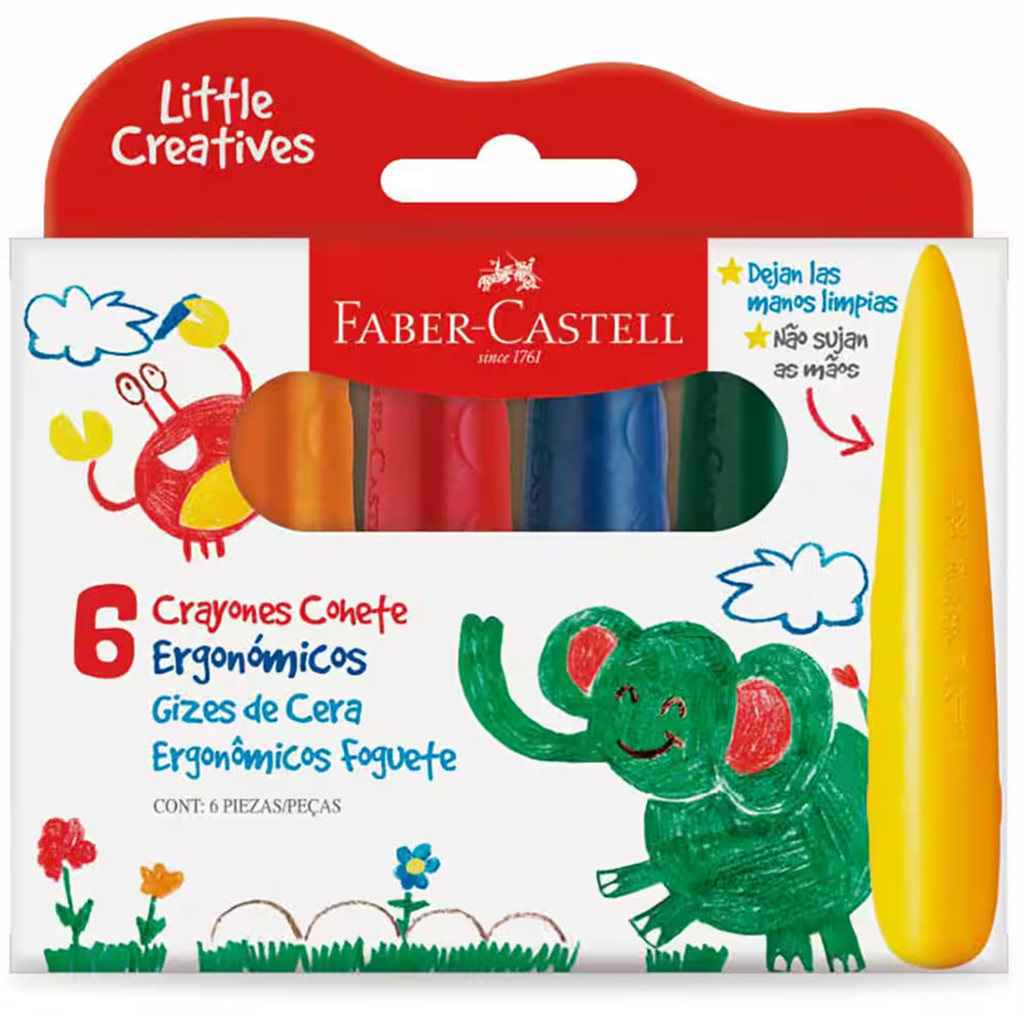 Giz de Cera Foguete Infantil  06 Cores Criativas Faber Castell - 1 Estojo em Oferta na Shopee