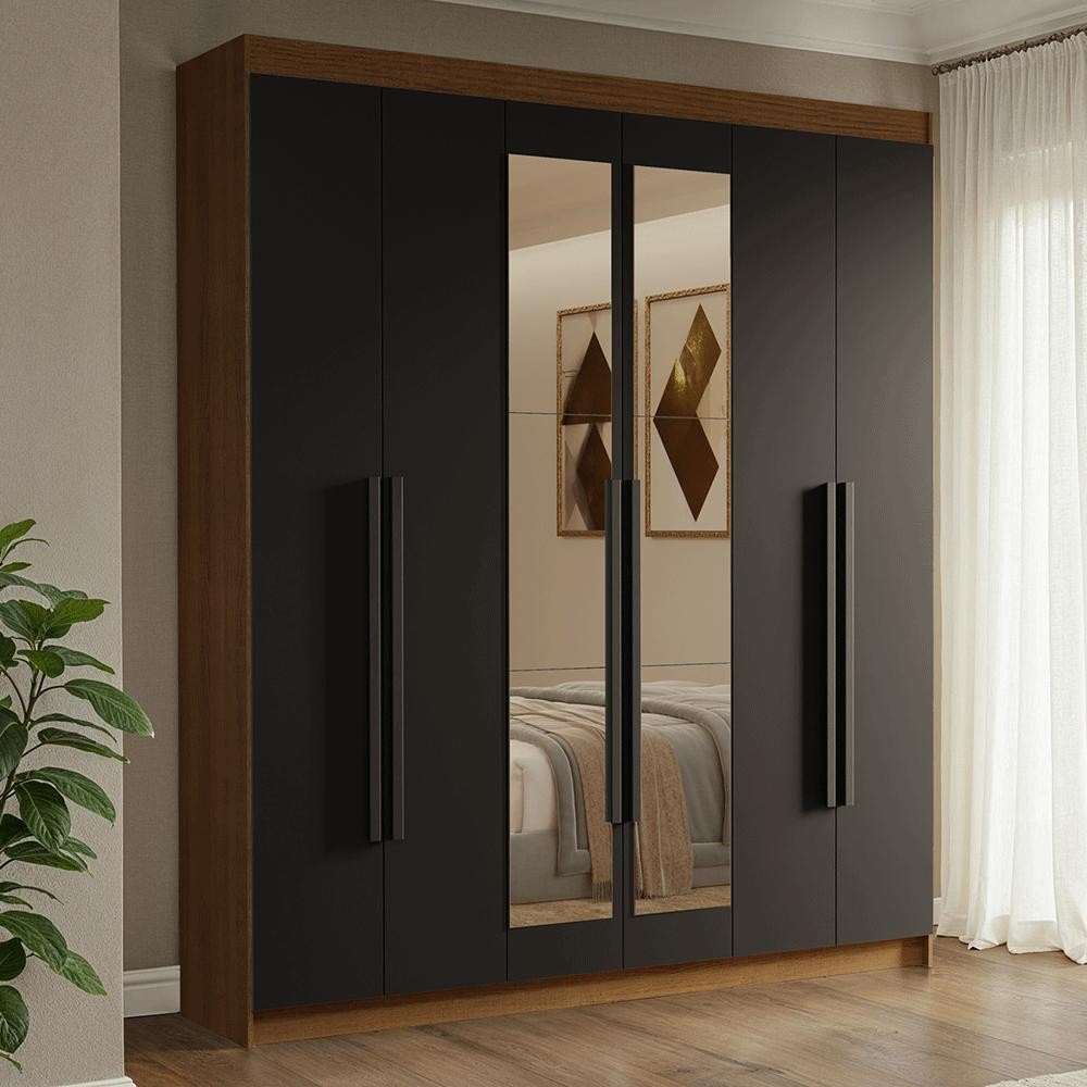 Guarda-Roupa Casal 6 Portas Batentes com Espelho Venus Madesa R