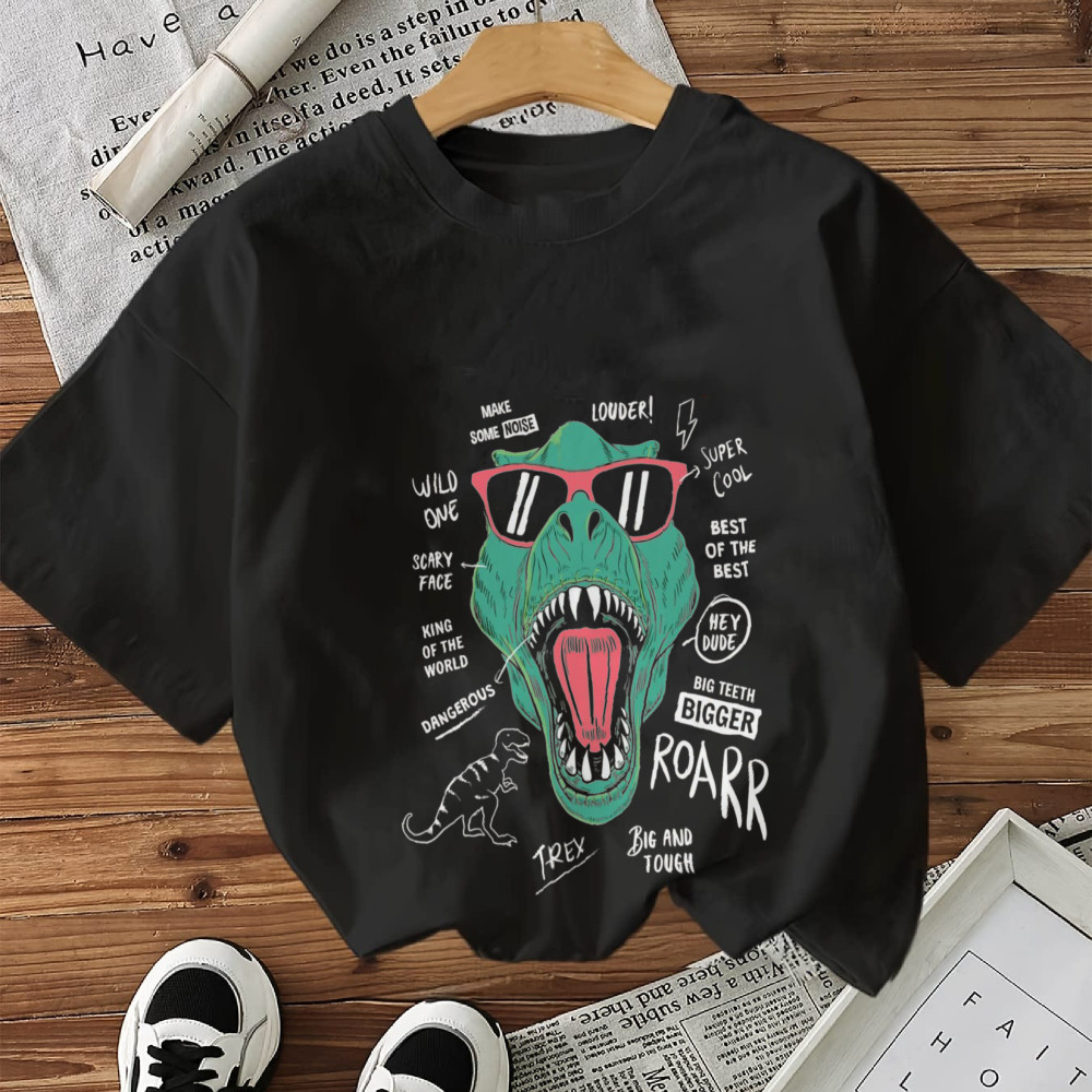 Camiseta Estampada Dinossauro com Óculos e Textos Streetwear Novo
