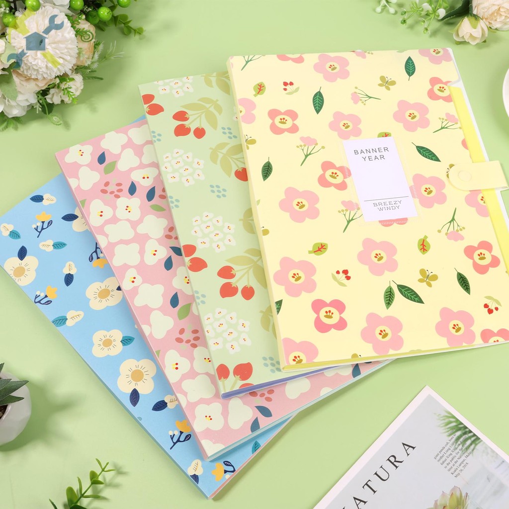 8 Pçs Plástico Flor Padrão Documento Organizador Pasta De Arquivo Com 6 Bolsos Para Casa Escola Escritório SHOPCYC8078