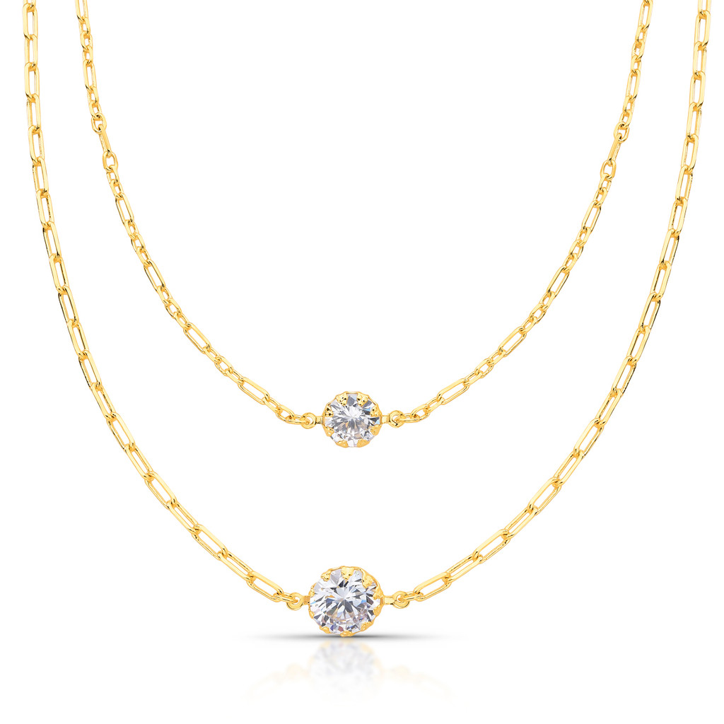 Conjunto Corrente Elo Português com Pedra Central – Banhado a Ouro 18k e Brinco Ponto de Luz