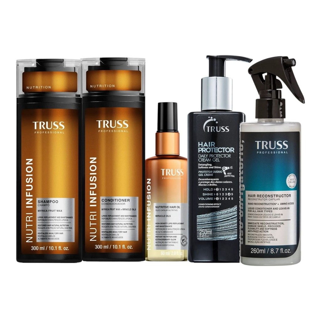 Kit Truss Nutri Infusion - Sham. e Cond. 300ml + Óleo 60ml + Uso Obr. Reconst. Capilar 260ml + Hair Protector 250ml