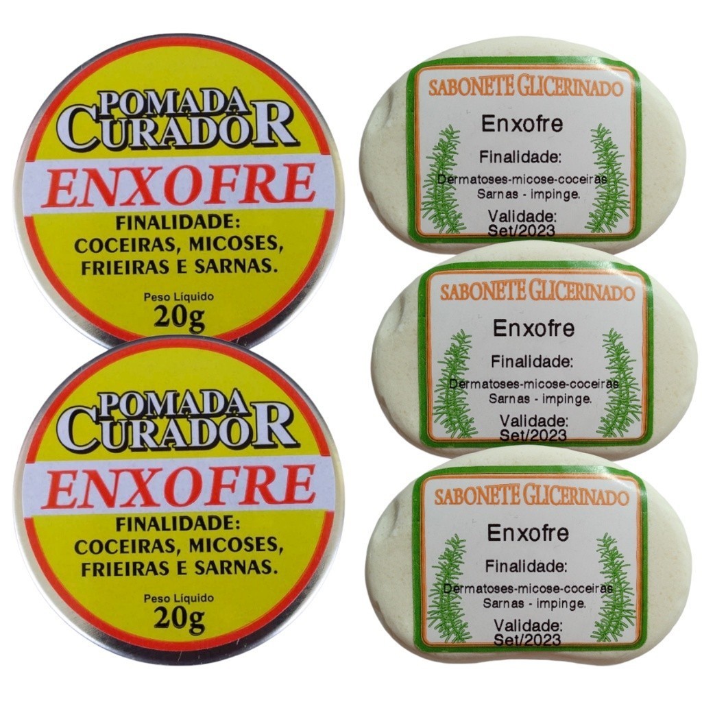 Kit Enxofre Extra Forte – 2 Pomadas + 3 Sabonetes | Sarna, Micose e Coceira em Oferta na Shopee