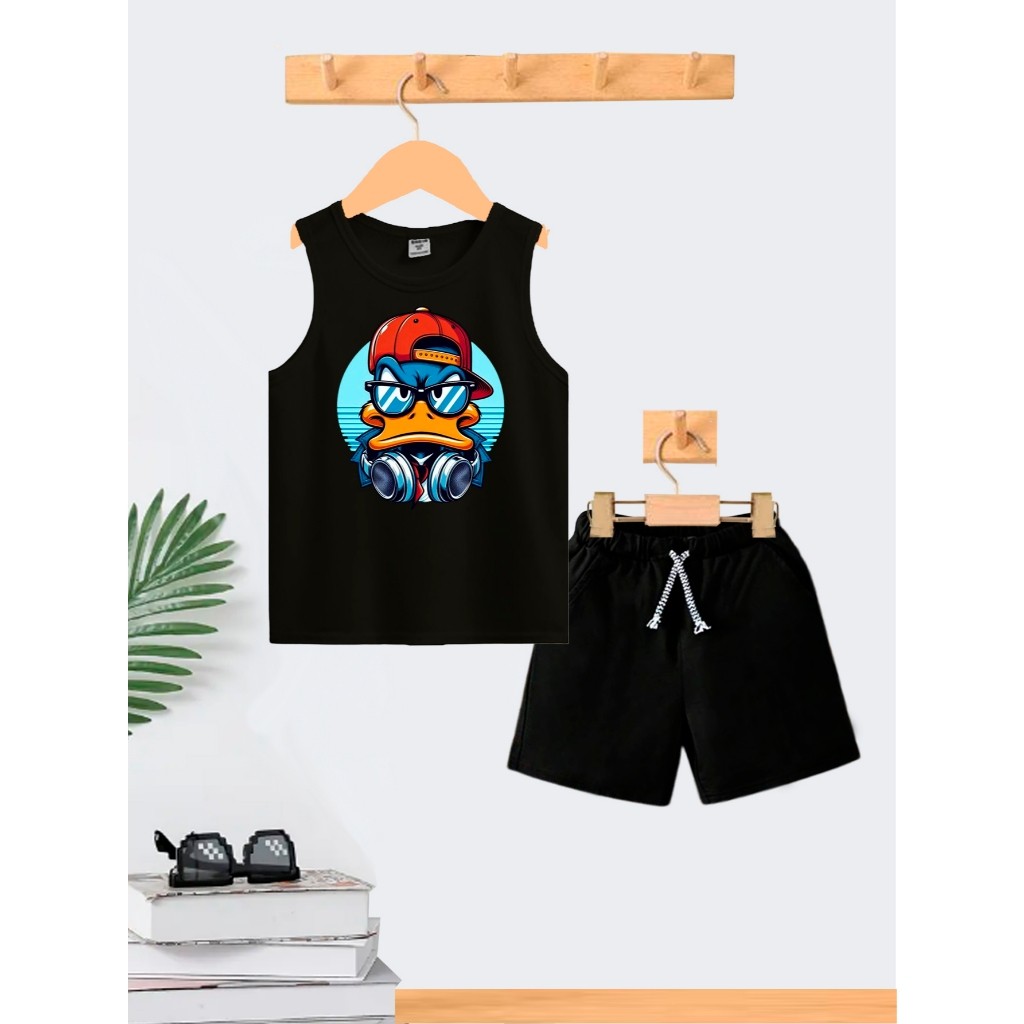 Conjunto Infantil Menino Pato Bola  Camiseta Cavada e Bermuda Short Roupa Criança Masculino