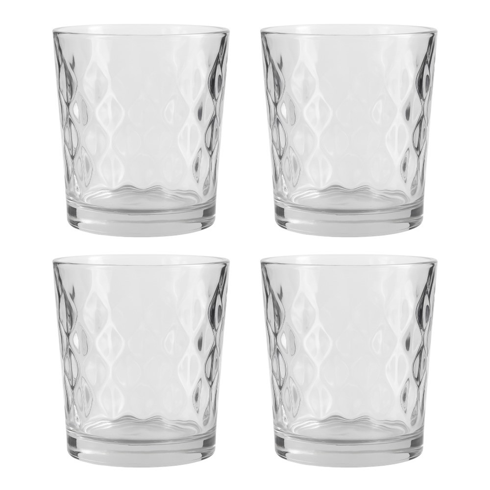 Jogo 4 Copo de Vidro Transparente para Whisky Diamond 360ml Em Casa Tem