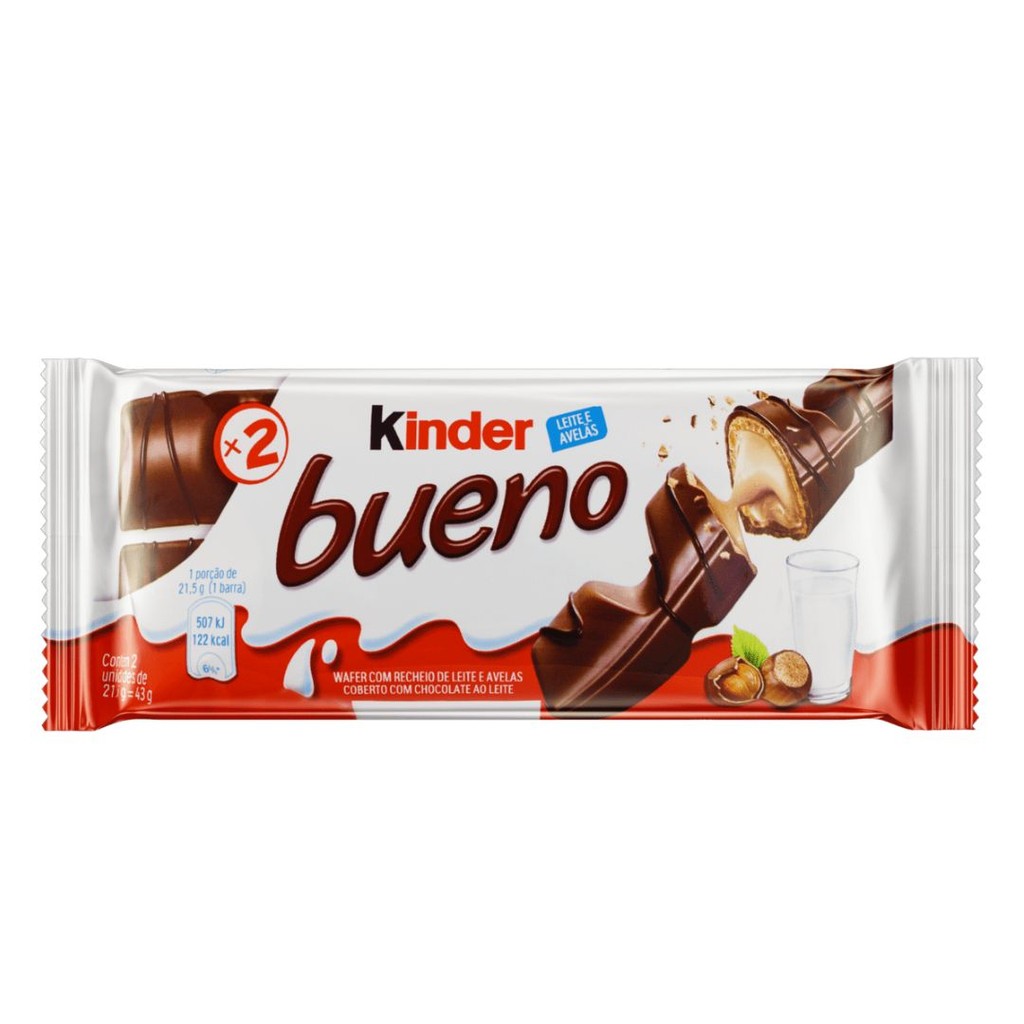 Kinder Bueno Chocolate ao Leite Wafer 43g Pacote 2 Unidades