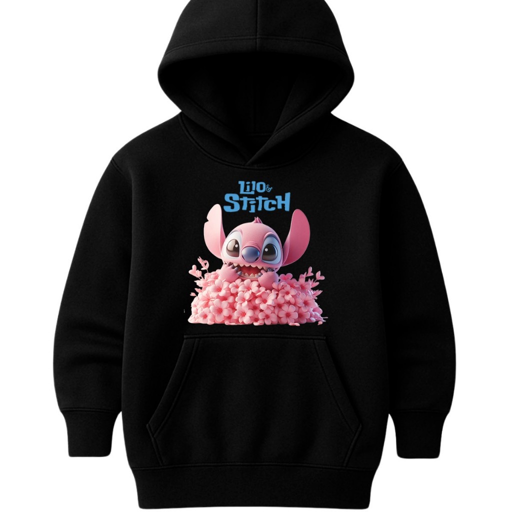 Blusa De Frio Angel Moletom Canguru Lançamento Lilo & Stitch Rosa Filme Novo 2025 Casaco Unissex Lilo e Stitch Infantil
