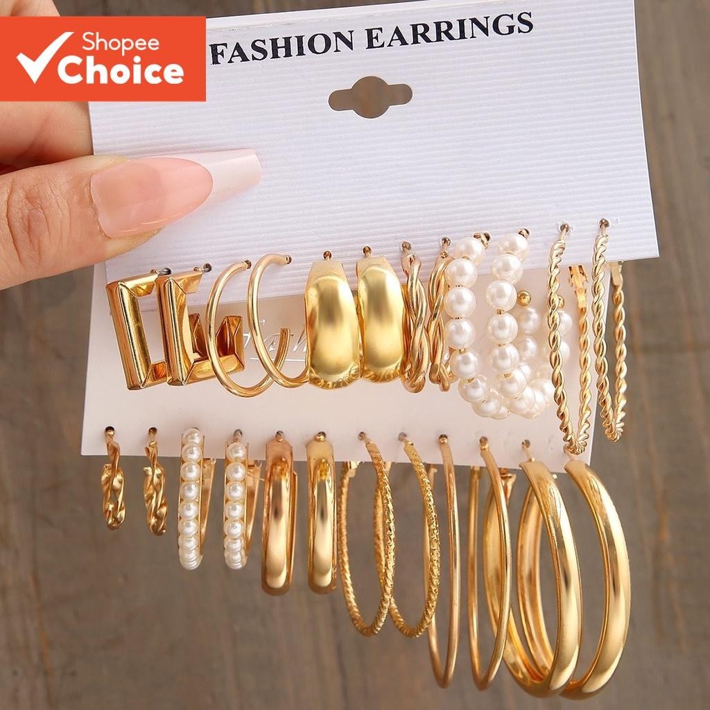 Brincos De Argola Quadrados De Pérola Vintage 6 Pares Conjunto Para Mulheres Moda Liga Joias Presente