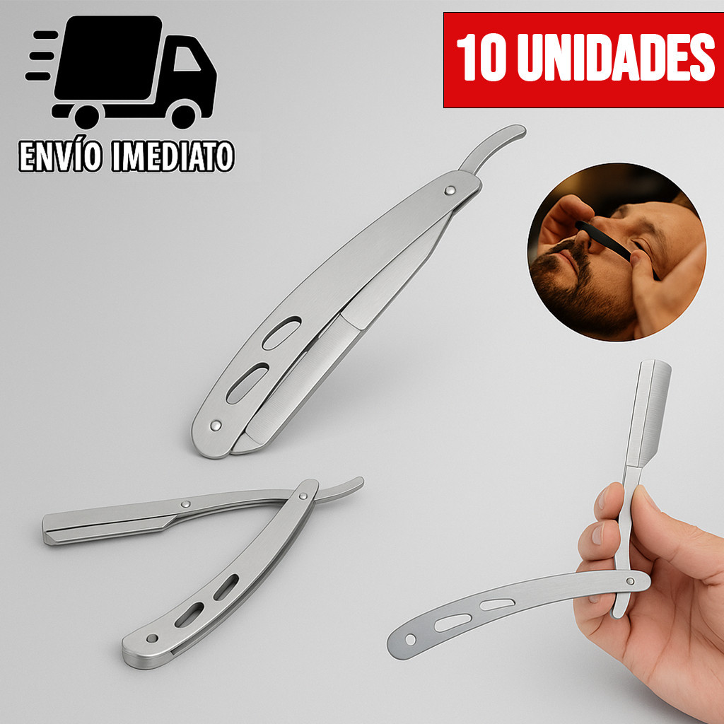 Kit 10 Navalha de Barbear Profissional Navalhete Aço Inox de Acabamento Sobrancelha e Barba Barbeiro