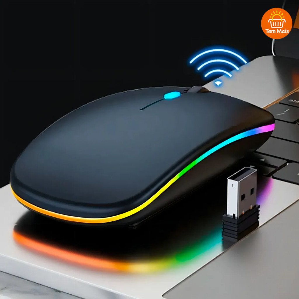 Mouse Sem Fio Recarregável Led RGB Clique Silencioso 2.4 Ghz Ergonômico Gamer Home Office