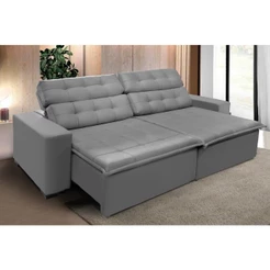 Sofá Retrátil e Reclinável 2,50m Suede Cinza Magno