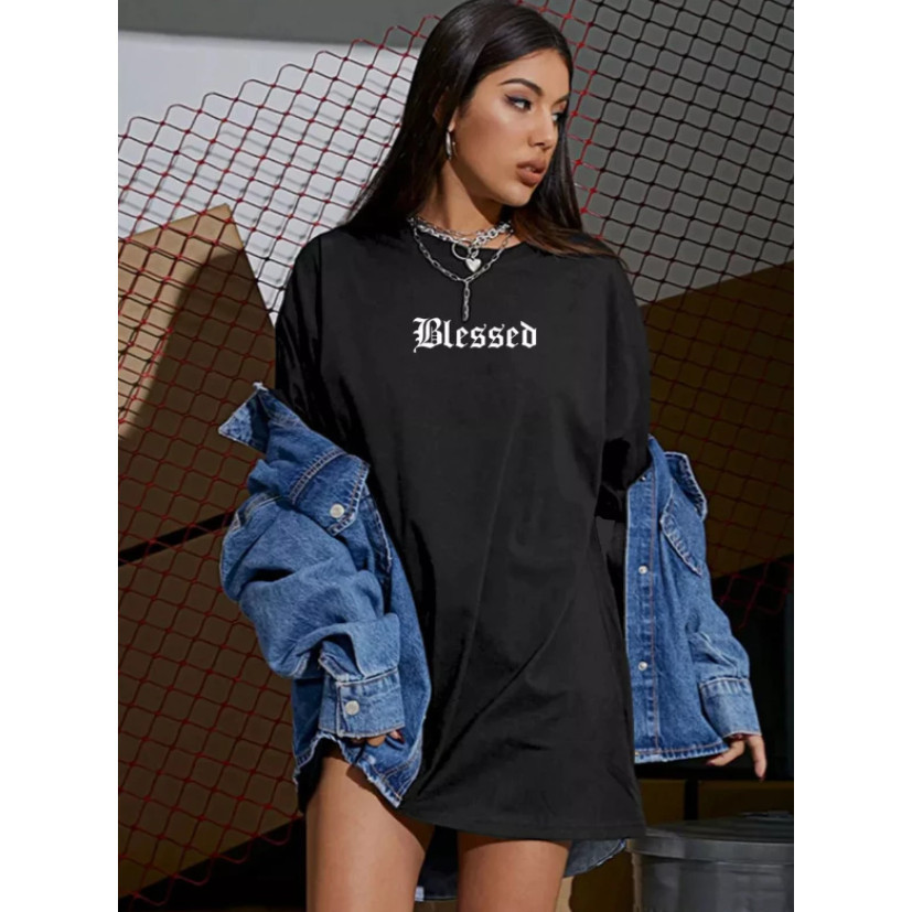 Camiseta Premium em Algodão Puro Camiseta Streetwear Oversized Feminina Style Estampada Blessed Aesthetic