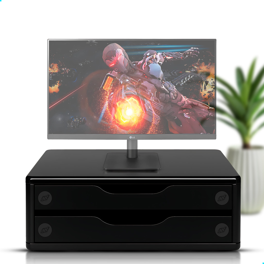 Suporte de Monitor de Madeira com 2 Gavetas Preto