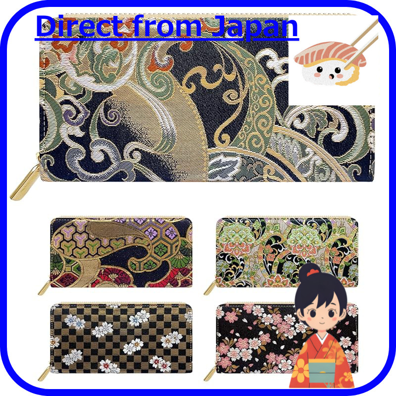 [leo & aoi] Carteira Longa Tradicional Nishijin-ori Com Zíper Redondo E Armazenamento De Cartões