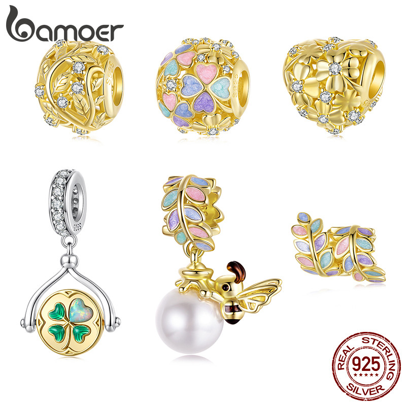 Bamoer 925 Prata Esterlina Outono Abelha Dourada Trevo De Quatro Folhas Pingente Série Pulseira Presente Para Mulher em Oferta na Shopee