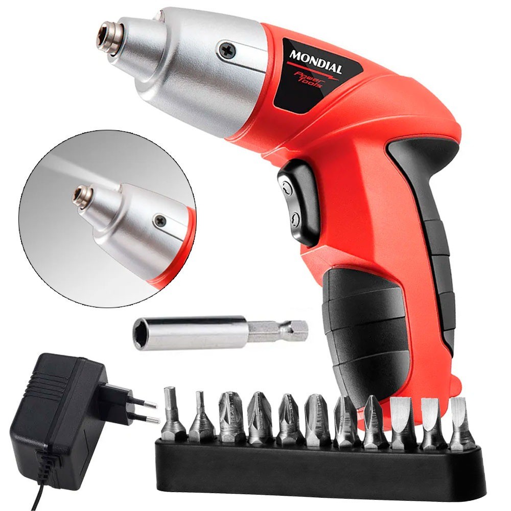 Parafusadeira a bateria 4,8 volts com 11 bits e prolongador - Power Tools FPF-05- Mondial - Home & Living