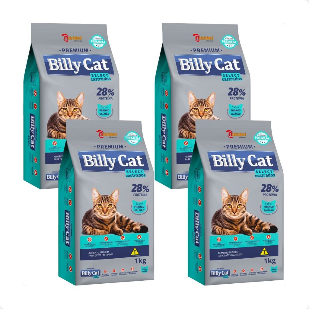 Kit 4 Ração Billy Cat Select Gatos Castrados - 1Kg em Oferta na Shopee