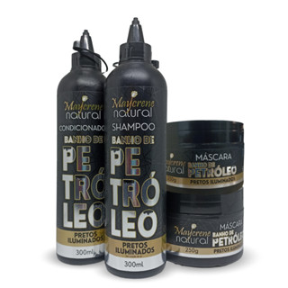 Kit Petróleo Shampoo, Condicionador + 2 Máscaras Cabelos Pretos com Mais Brilho Maycrene em Oferta na Shopee