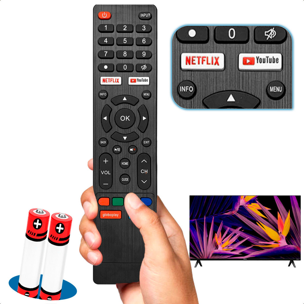 Controle Remoto Compatível com Smart TV Multilaser YouTube Prime Netflix Globoplay