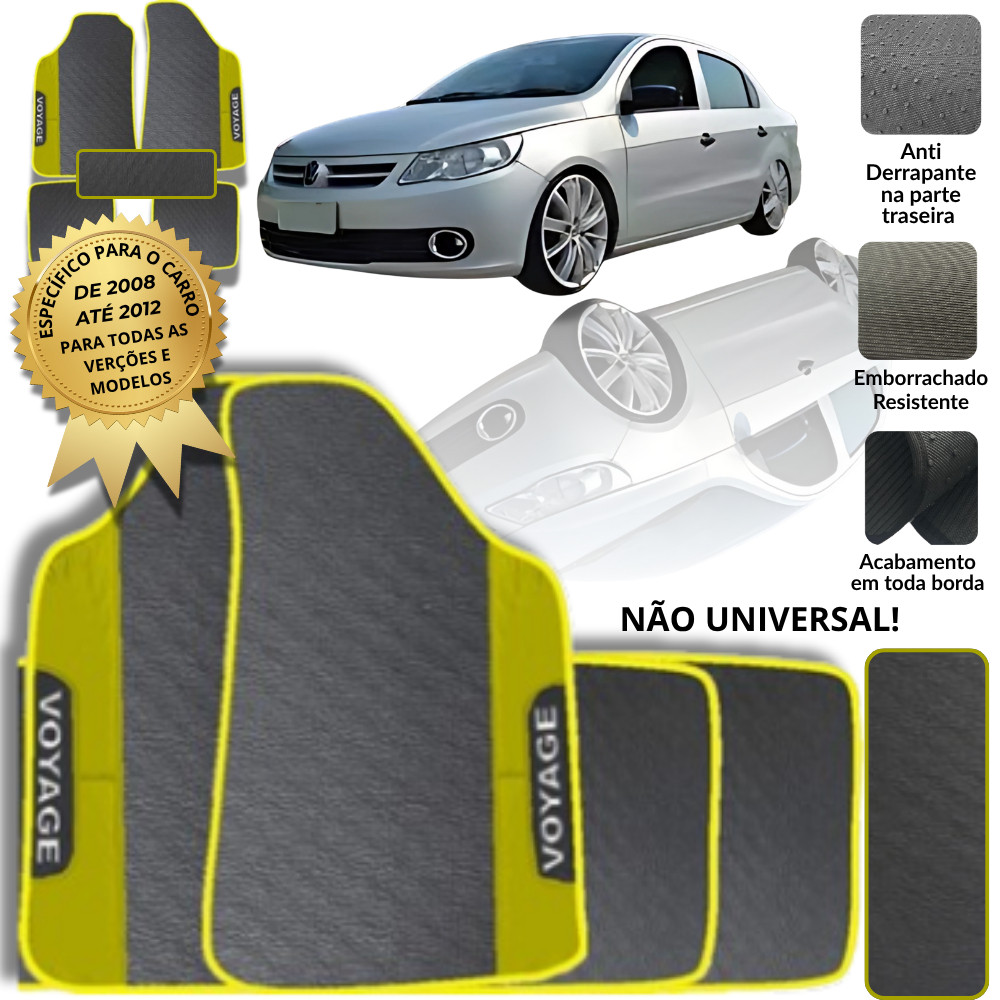 Jogo Tapete Voyage G5 2009 a 2012 5 Peças Emborrachado Amarelo Túnel Antiderrapante Lavável Completo