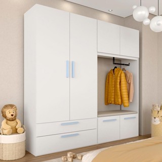 Guarda Roupa Modulado Infantil Com Puff Baú Joy Bco/azul/l.bege - M.a em Oferta na Shopee