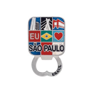 Imã de Metal Turístico Abridor de Garrafa Eu Amo São Paulo Brasil
