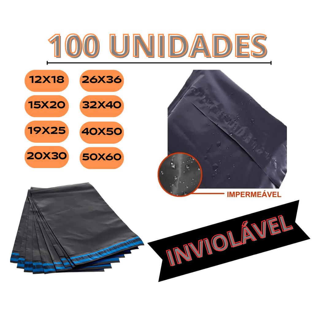 Kit 100 Unidades Envelope De Segurança Aba Adesiva Embalagem Correio Ecommerce Saco Adesivado em Oferta na Shopee