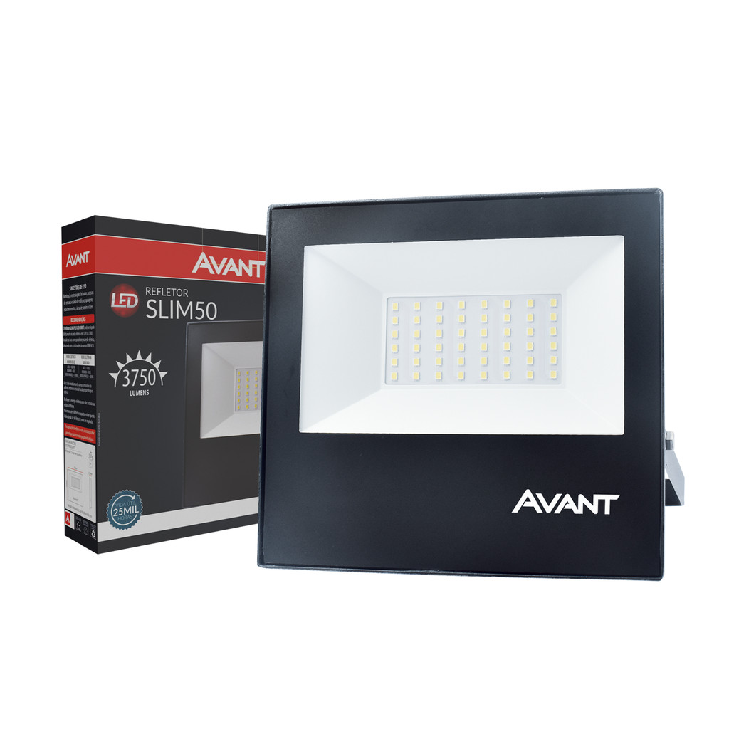Refletor Led Slim 50w 6500k Branco Frio 110v/220v Ip65 a prova dágua Preto Cod: 259501372 Avant - Home & Living