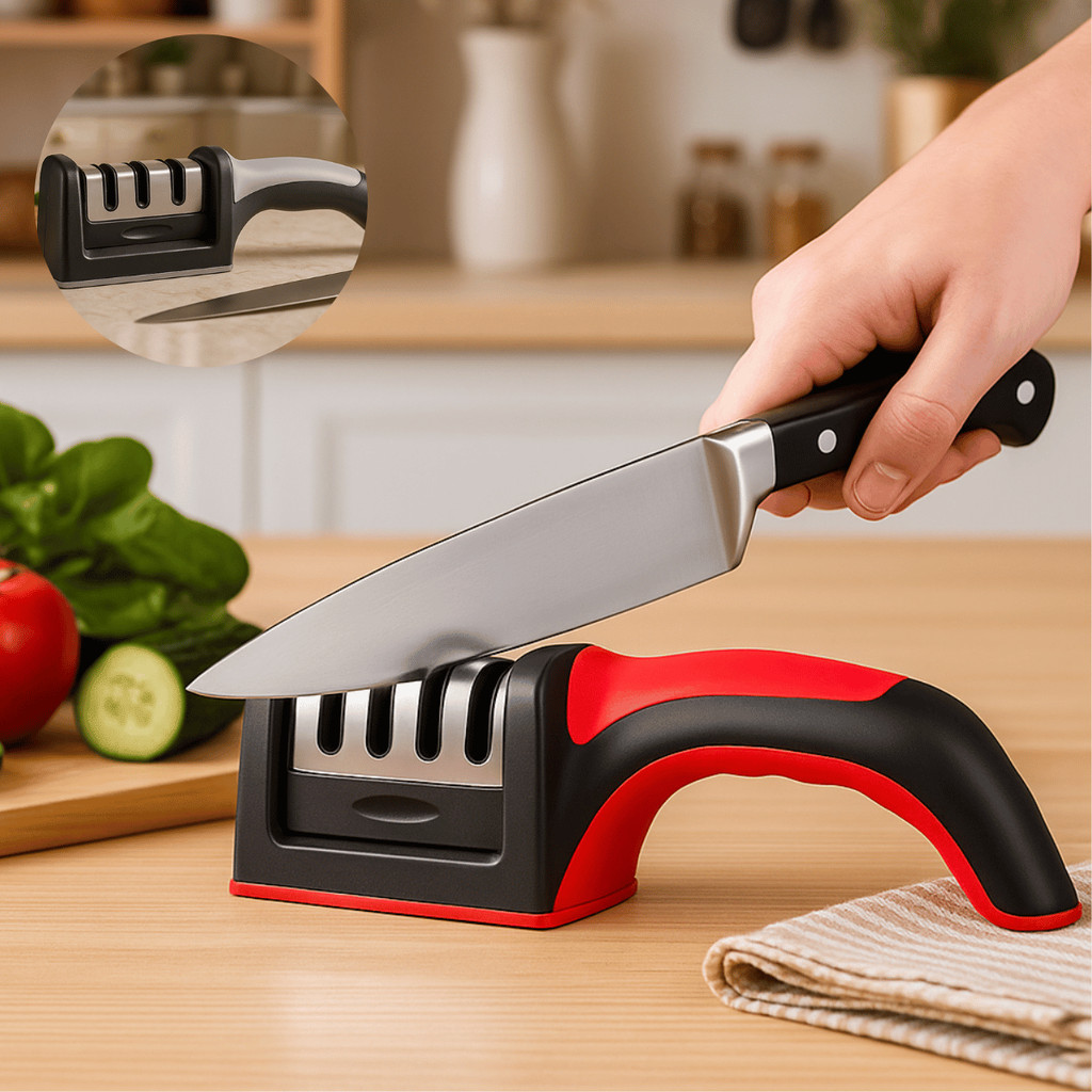 Amolador de Faca 21cm Manual 3 Fases Wincy / Afiador de Faca / Antiderrapante / Cozinha / Aço