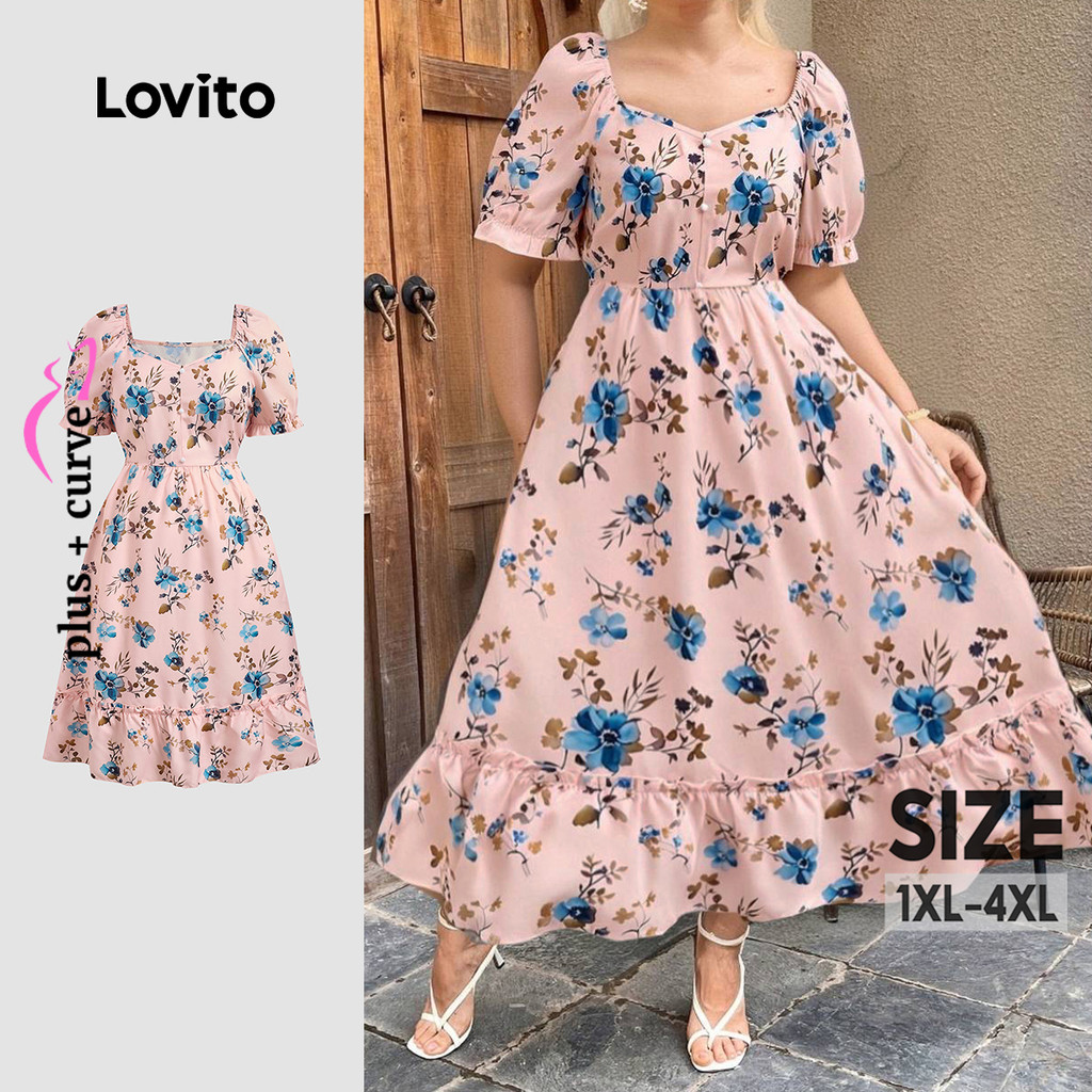 Lovito Vestido Boho com Babado Na Bainha Estilo Resort Redondo Primavera/verão Vestido Rosa claro LBL27036 - Women Clothes