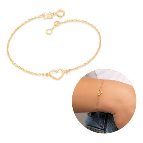 Pulseira Rommanel Feminina Coração Vazado 551674 Comprimento 19 Cm ajustável a 18 cm original