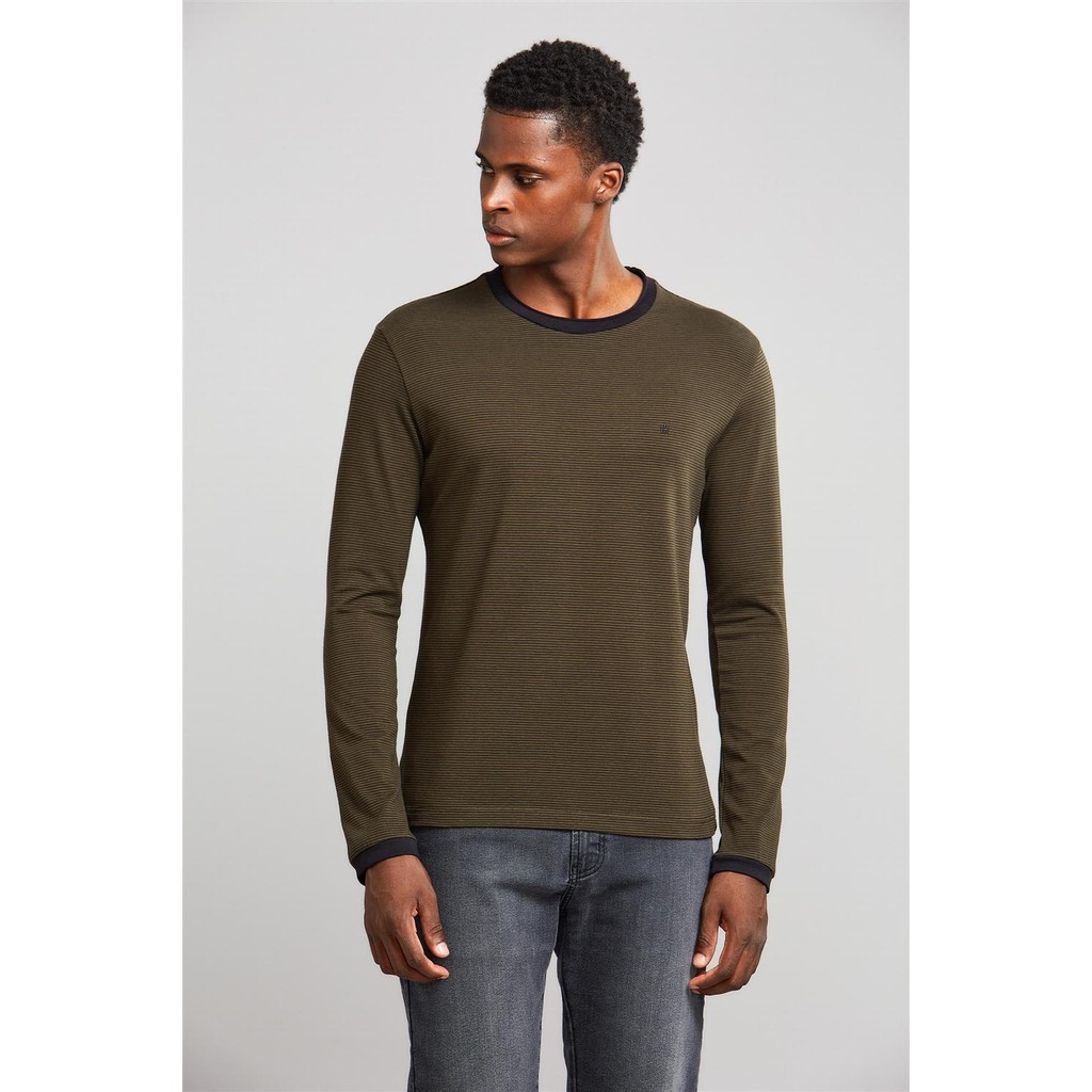 Camiseta Manga Longa Malha Slim Fit - Preto / Verde - Men Clothes
