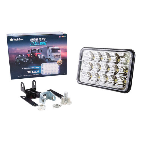 Imagem Farol Auxiliar 12v/24v 15 Leds 6000k 45w Retangular Tech One