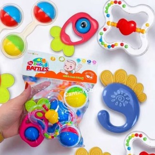 Brinquedos Para Bebê Kit com 4 pçs Chocalho + Mordedor Macio Colorido