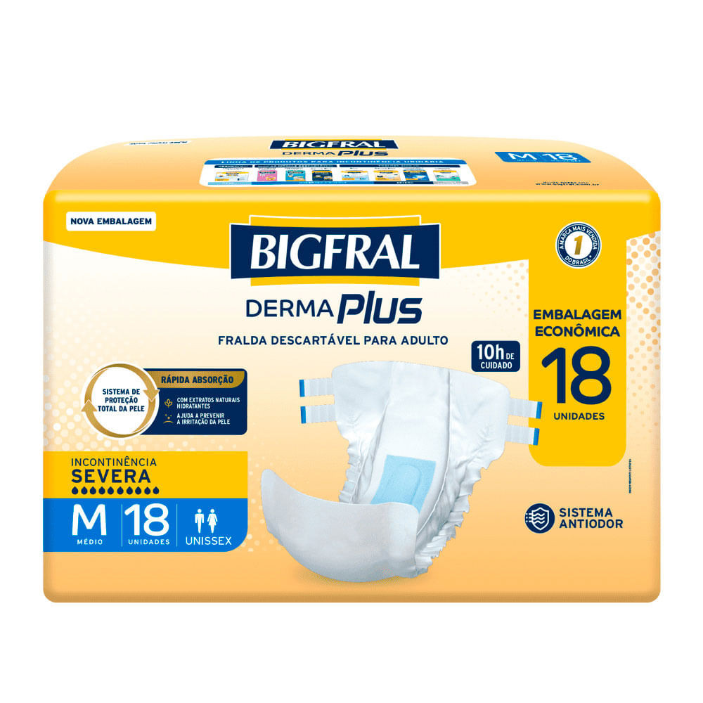 Fralda Bigfral Derma Plus Econômica M 18 Unidades - Health