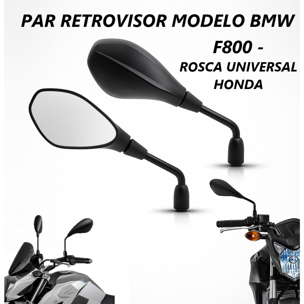 Espelho Retrovisor Modelo BMW Fixo Rosca Honda Universal Moto Titan Fan 125 150 160 Cb 300 Twister