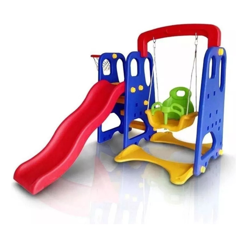 Playground Infantil Escorregador Balança E Cesta Basquete Cor Vermelho Importway Iwpi 3x1