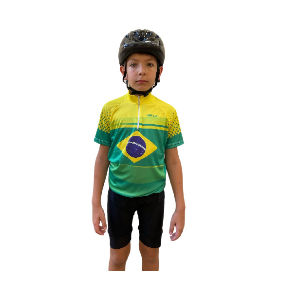 Kit Ciclista Brasil Conjunto Ciclismo Infantil Bermuda Camisa Kids Crianças