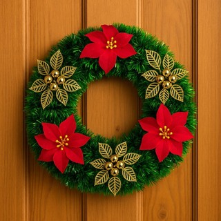 Guirlanda Natalina luxo .Decoração de Natalina Estruturada 40CM com flores vermelhas