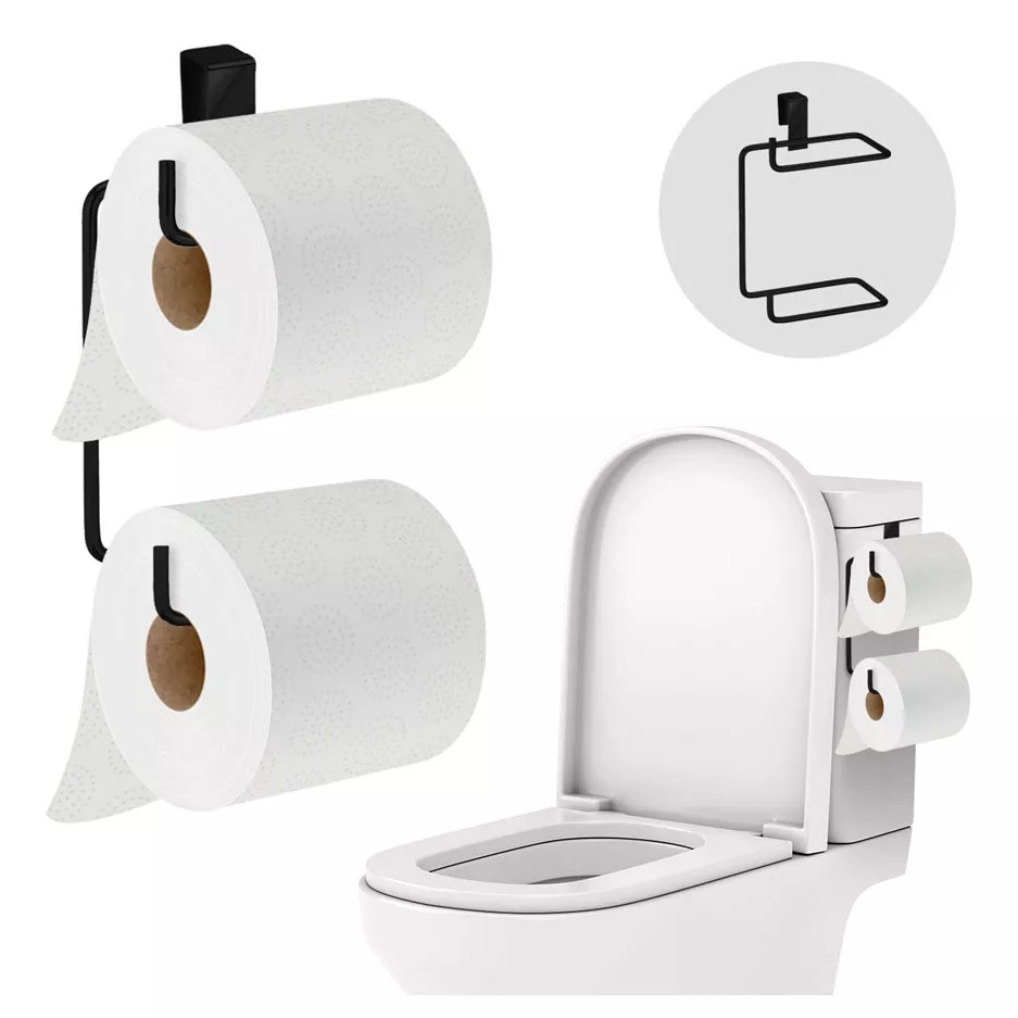 Suporte Porta Papel Higiênico Duplo Aramado Para Caixa Acoplada Cromado Aço Preto Branco