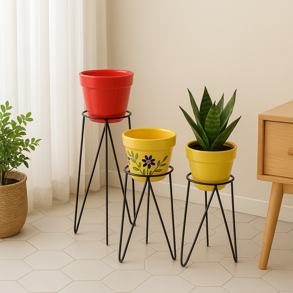 Kit 3 Suportes Para Vaso de Plantas | Decoração de Ambiente | Ferro Aramado em Oferta na Shopee