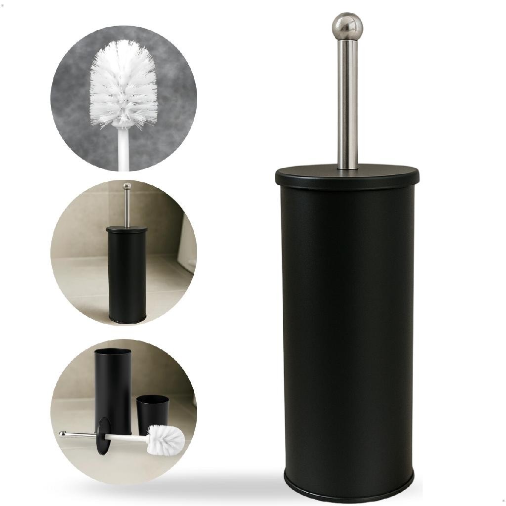 Escova Sanitária Preto Fosco Com Suporte Aço Inox Crie & Construa