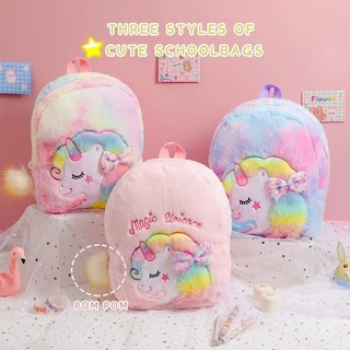 Mochila Bolsa Infantil De Pelúcia Fofa De Unicórnio Para Meninas Para Escola e Passeios