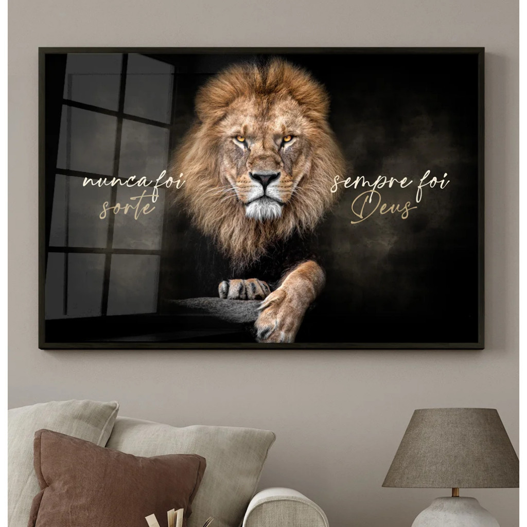 Quadro Decorativo Exclusivo 110x80 Grande Luxo  Leão Judá Nunca Foi Sorte Sempre Foi Deus Luxo Sala Quarto Casa Decora