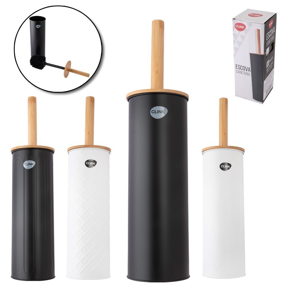 Escova Sanitária Para Banheiro Com Tampa Bambu Ou Inox E Suporte branco Ou Preto
